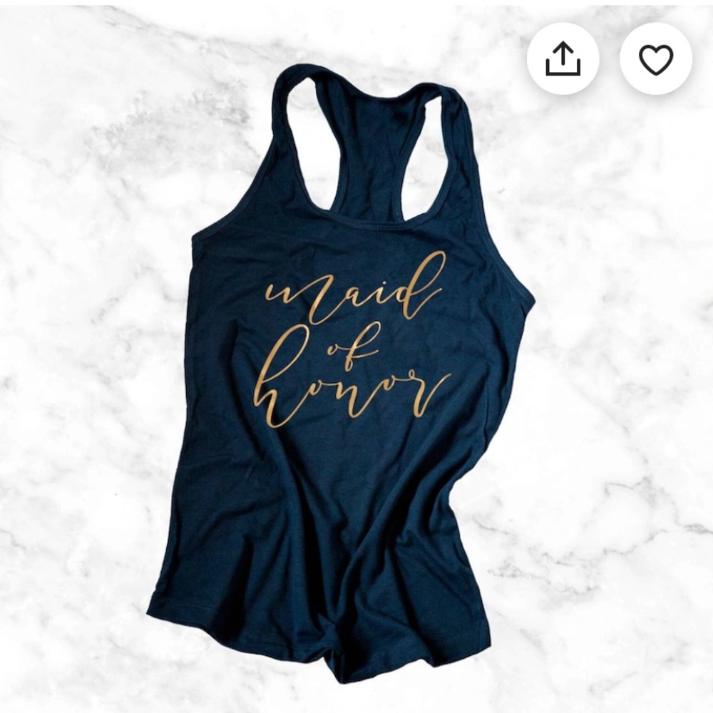 Navy Blue and Gold Maid of Honor getting ready Tank